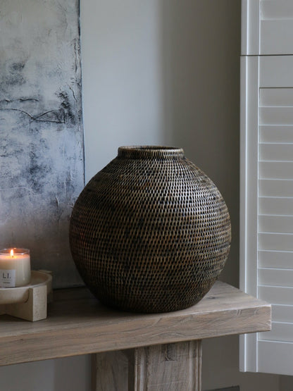Lundie Antique Brown Rattan Vase