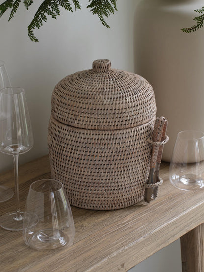 Minto White Rattan Ice Bucket