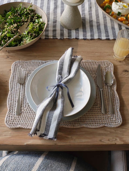 Set of 4 Ceres White Rattan Scallop Edge Rectangular Placemat