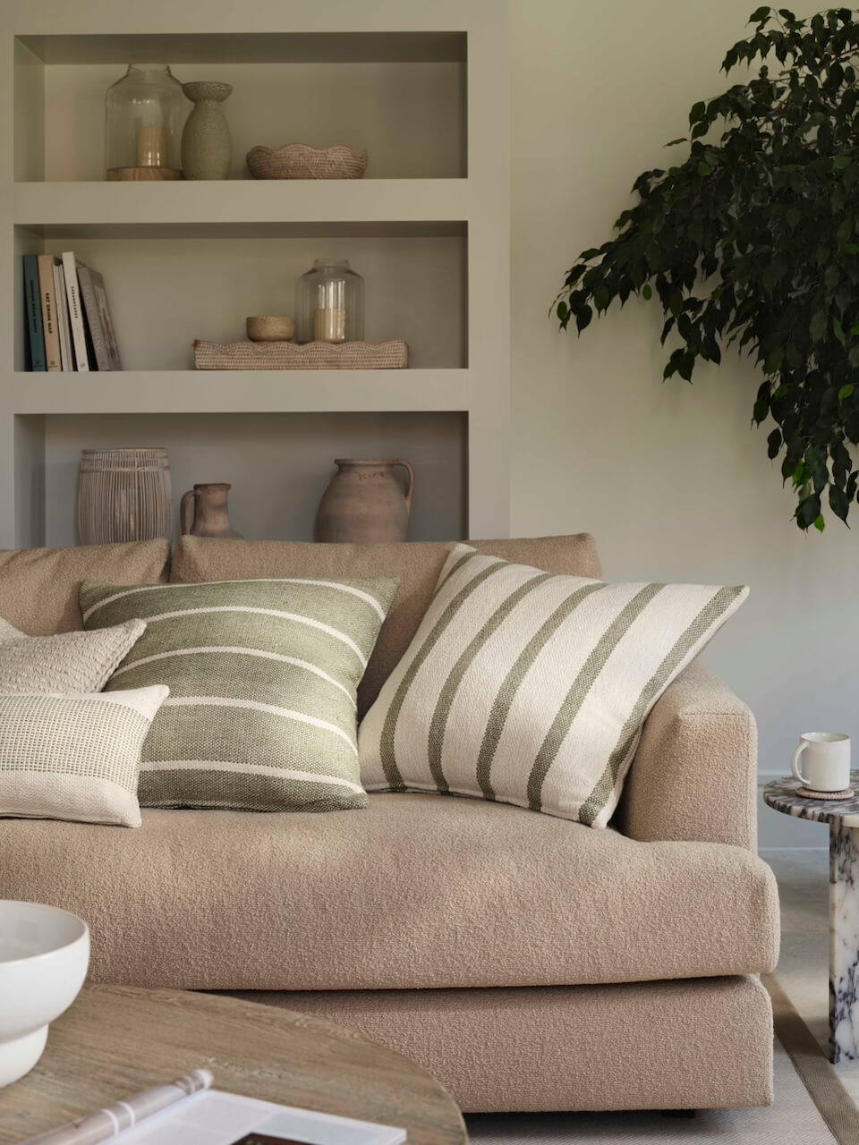 Green Stripe Cotton Cushion Cover