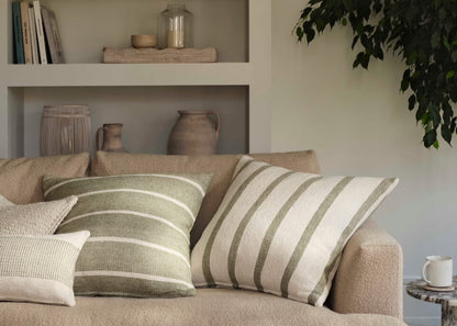 Green and Cream Stripe Cushion Cover