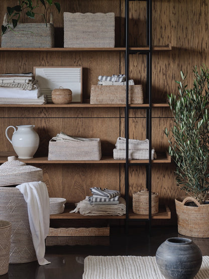Alness White Rattan Scalloped  Basket