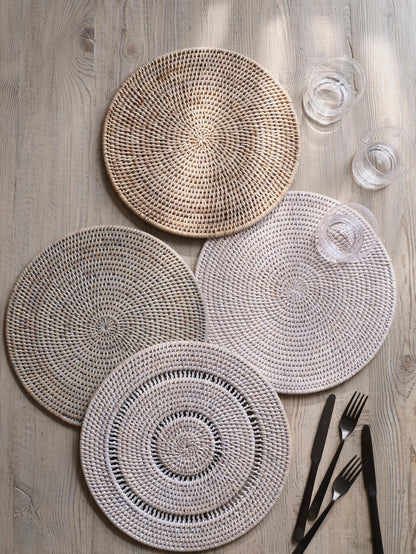 Arran Set of 4 Detailed White Rattan Placemats