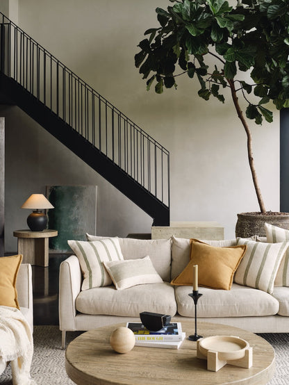 Green and Cream Stripe Cushion Cover