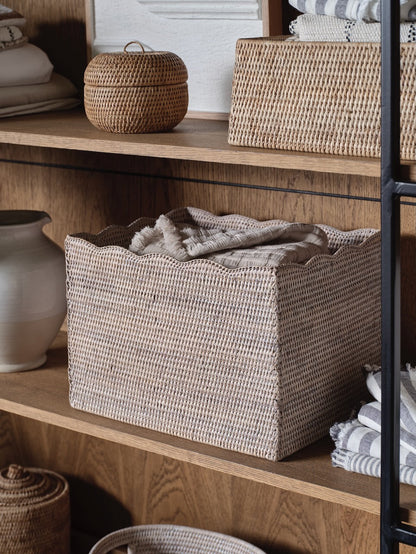Alness White Rattan Scalloped  Basket