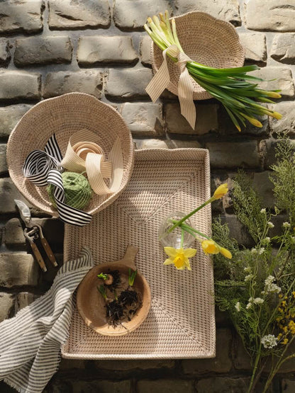 Roslin White Rattan Scallop Edged Bowl