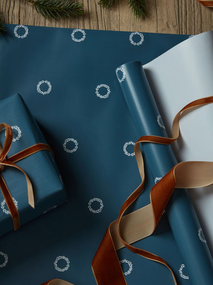 5m Blue Wreath Wrapping Paper