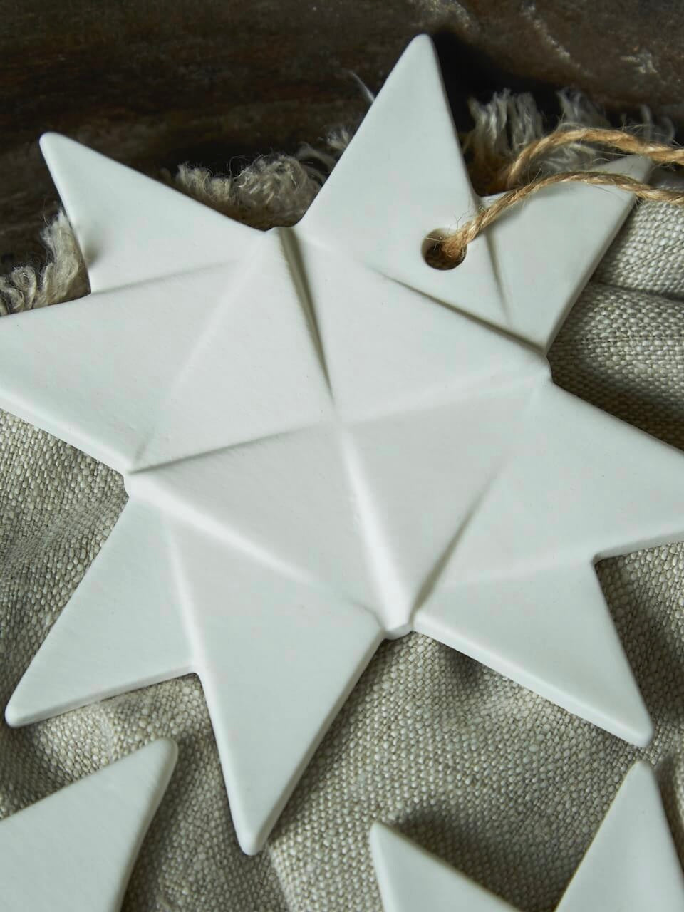 Set of 3 White Ceramic Origami Star Decorations