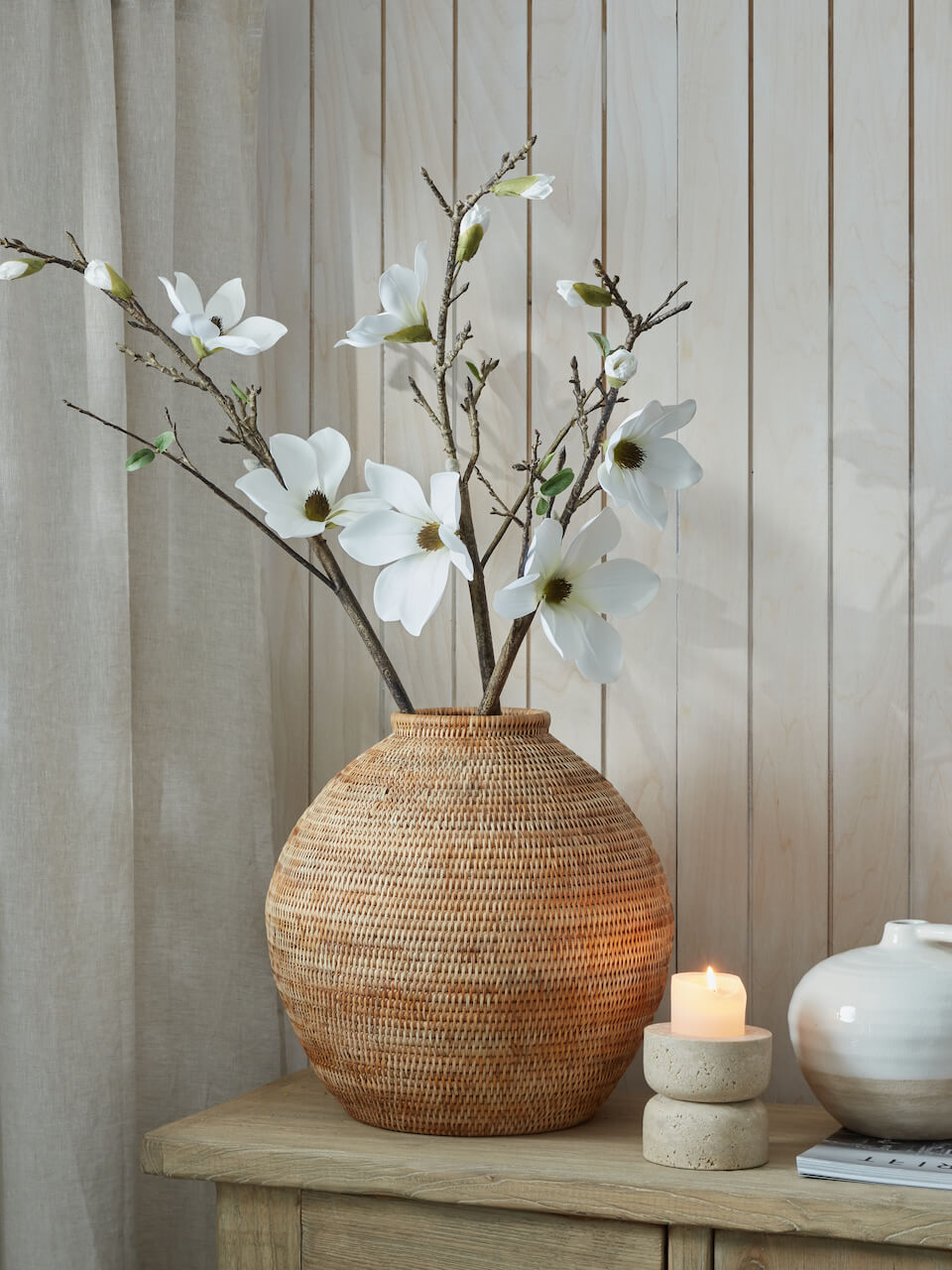 Faux White Magnolia Branch