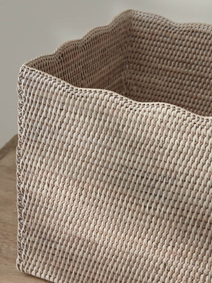Alness White Rattan Scalloped  Basket