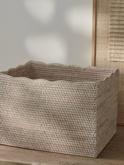 Alness White Rattan Scalloped  Basket